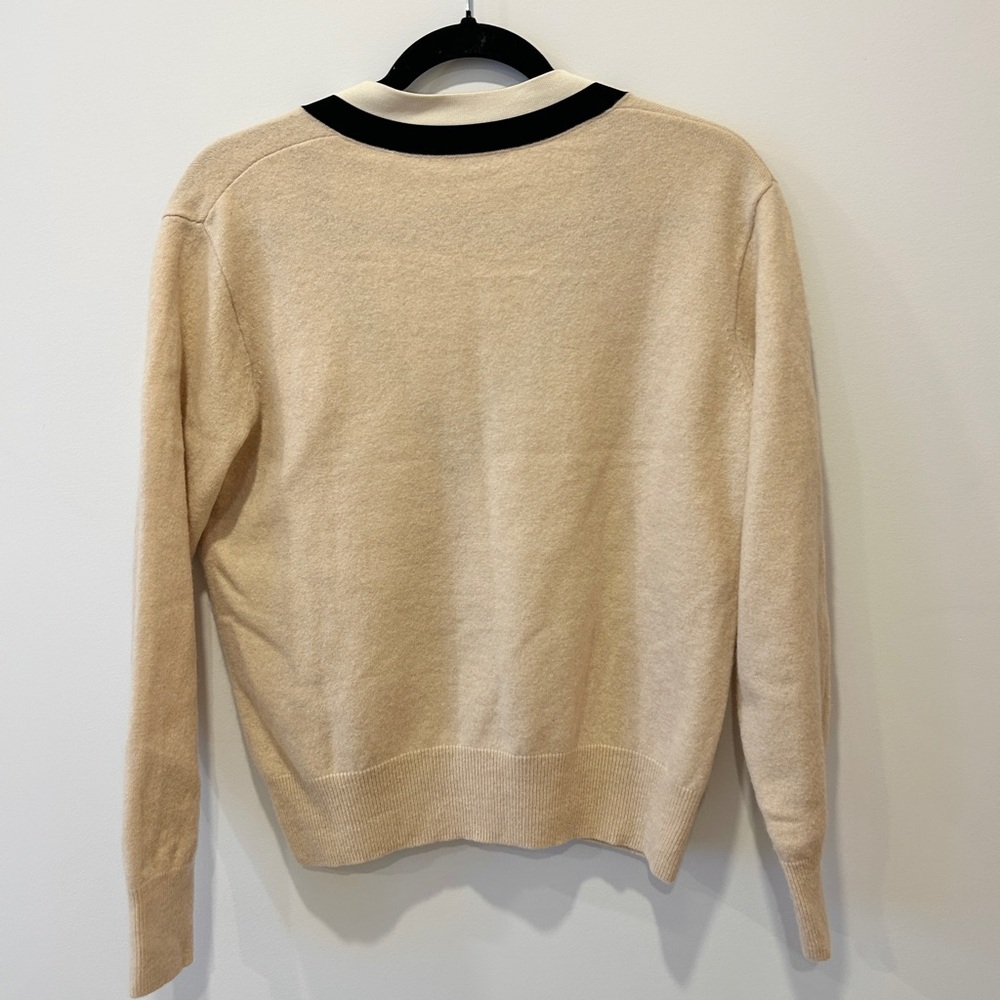V-Neck Knit Sweater in Camel with Black Trim - Picture 3 of 4